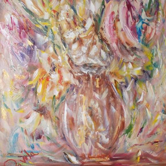 Original "Immaculate Floral" impressionistic oil painting 16"x20" framed - Picture 2 of 6